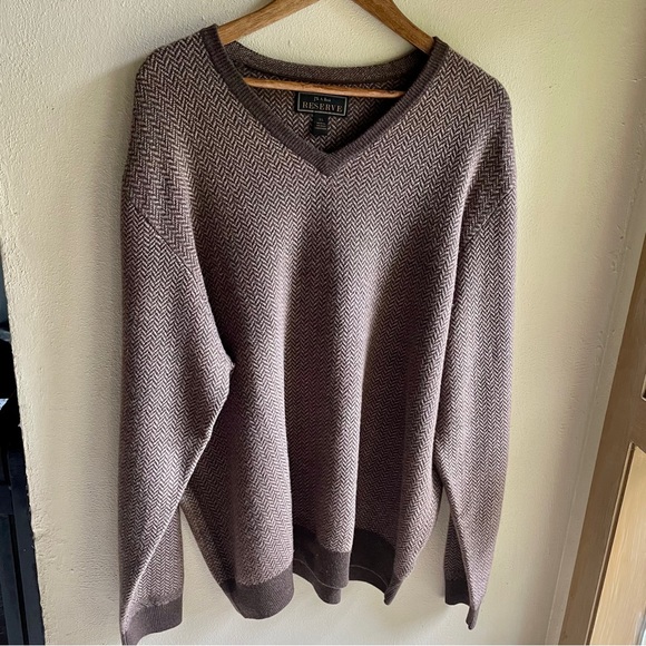 JoS. A. Bank Reserve Wool Blend V Neck Sweater. Brown and Tan Herringbone. XL - Picture 3 of 13